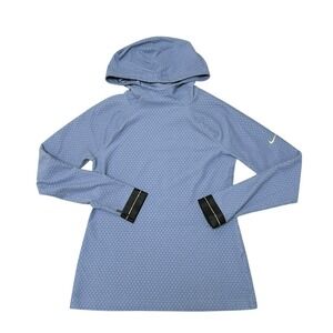 Nike Pro Hoodie Womens S Blue Icon Clash Waffle‎ Thermal Knit Lightweight